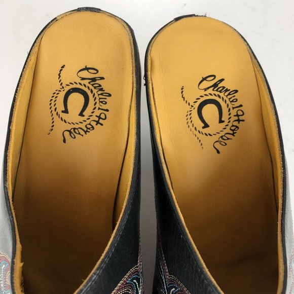 Lucchese Black Leather Mules with Embroidered Design - Picture 9 of 11